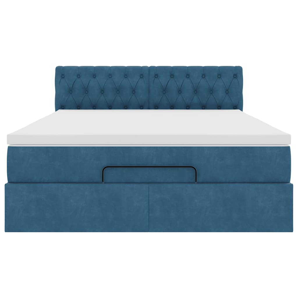 Cadre de lit ottoman avec matelas bleu foncé 140x190 cm velours