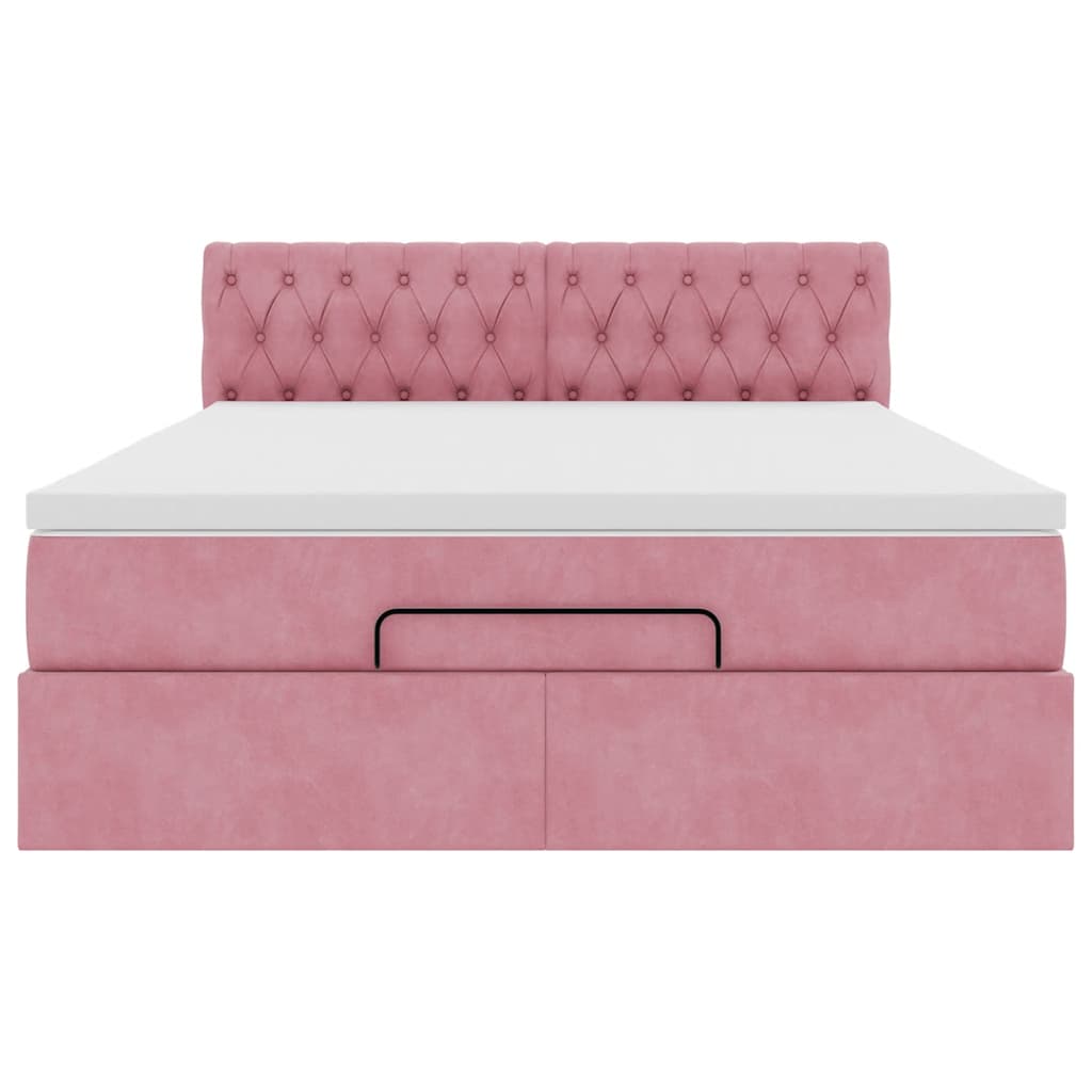 Cadre de lit ottoman avec matelas rose 140x190 cm velours