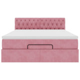 Cadre de lit ottoman avec matelas rose 140x190 cm velours