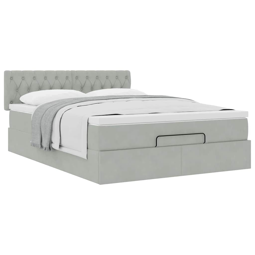 Cadre de lit ottoman avec matelas gris clair 140x200 cm velours