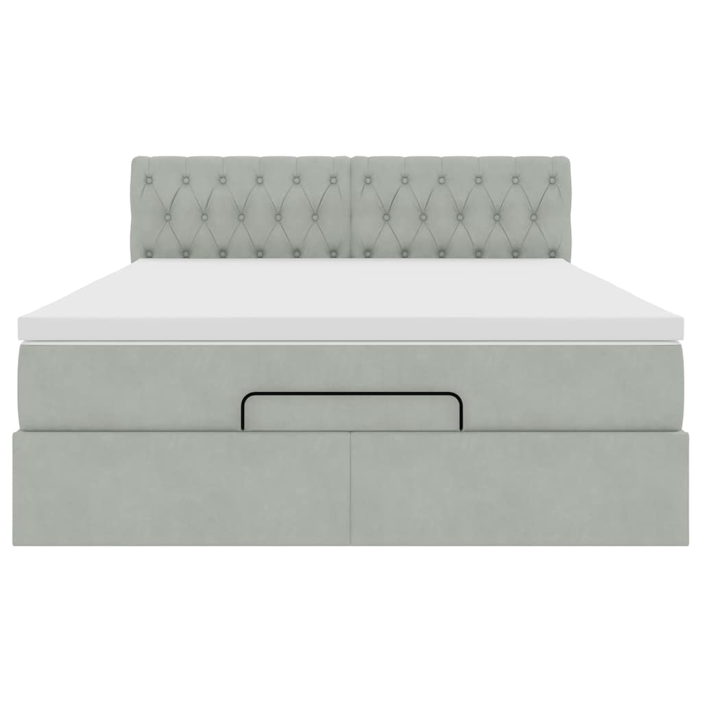 Cadre de lit ottoman avec matelas gris clair 140x200 cm velours