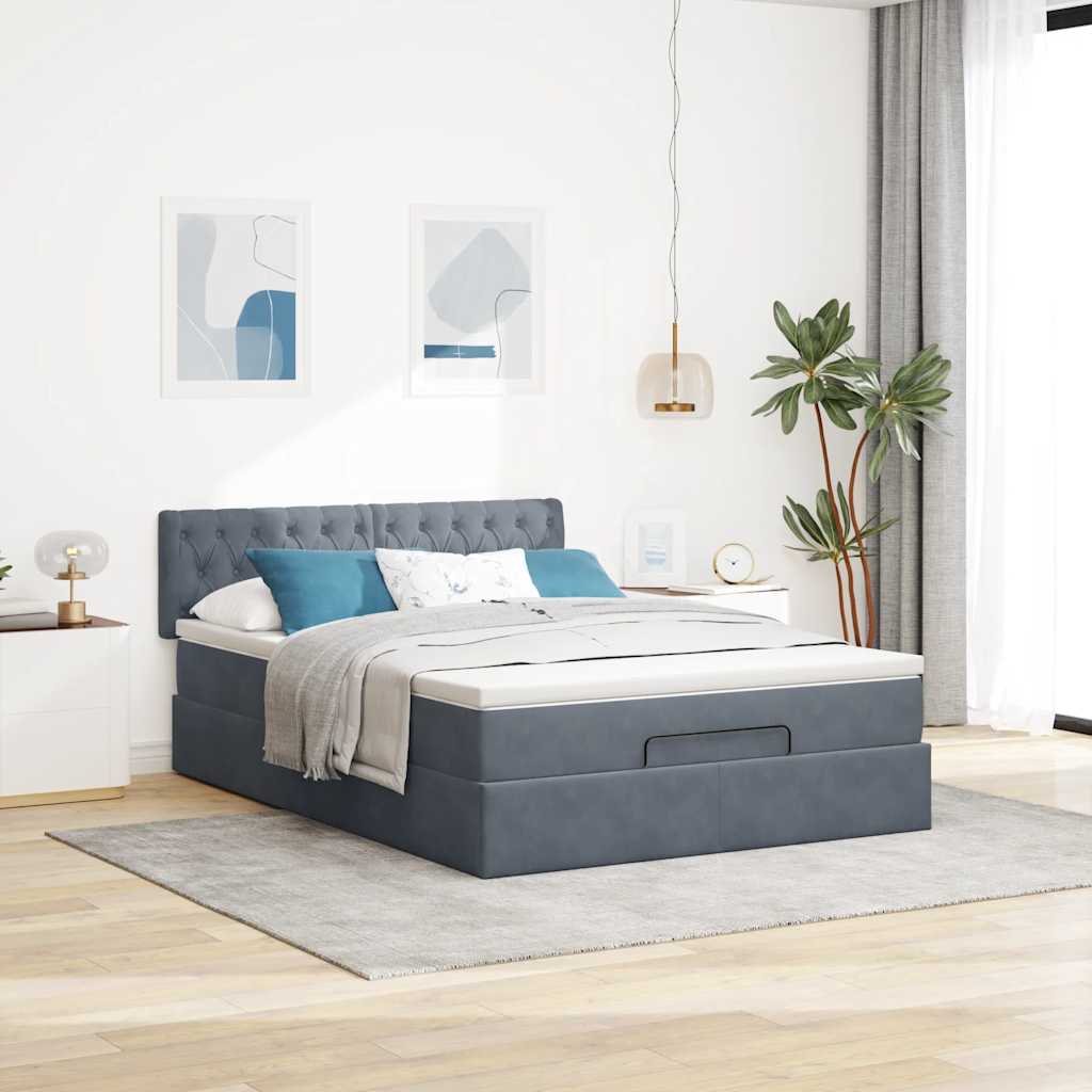 Cadre de lit ottoman avec matelas gris foncé 140x200 cm velours