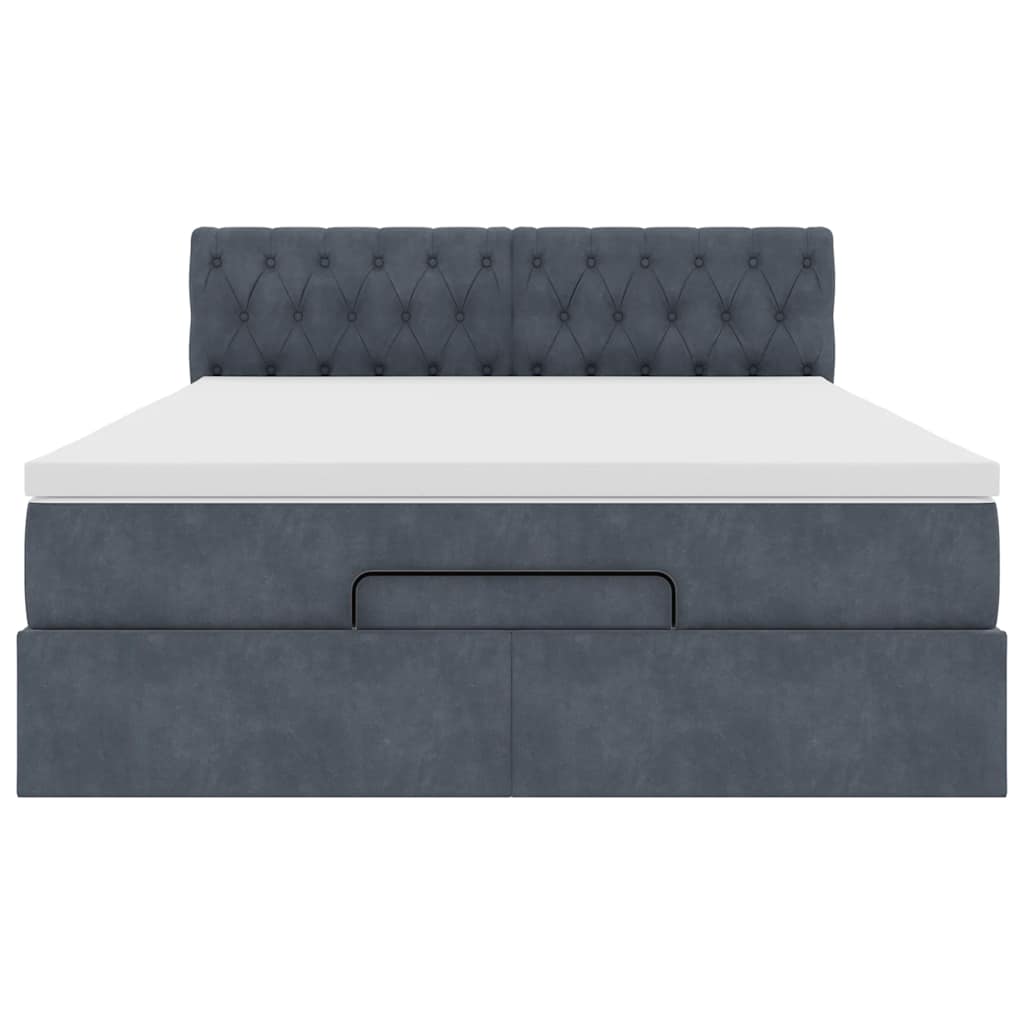 Cadre de lit ottoman avec matelas gris foncé 140x200 cm velours