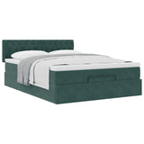 Cadre de lit ottoman avec matelas vert foncé 140x200 cm velours