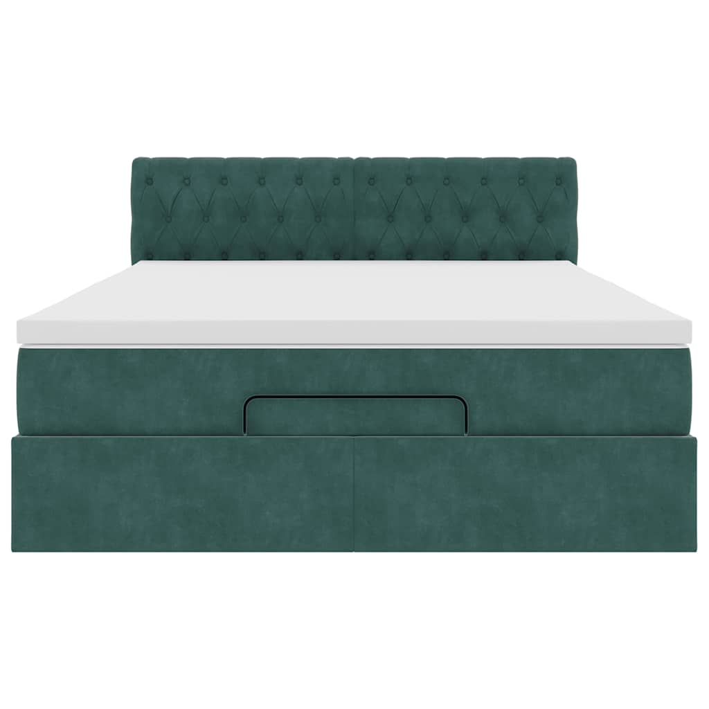 Cadre de lit ottoman avec matelas vert foncé 140x200 cm velours