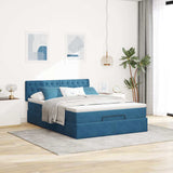 Cadre de lit ottoman avec matelas bleu foncé 140x200 cm velours