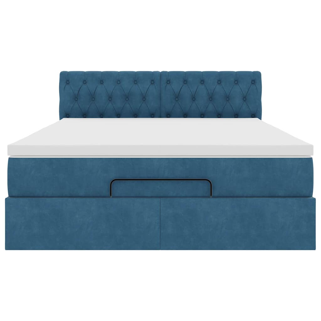 Cadre de lit ottoman avec matelas bleu foncé 140x200 cm velours