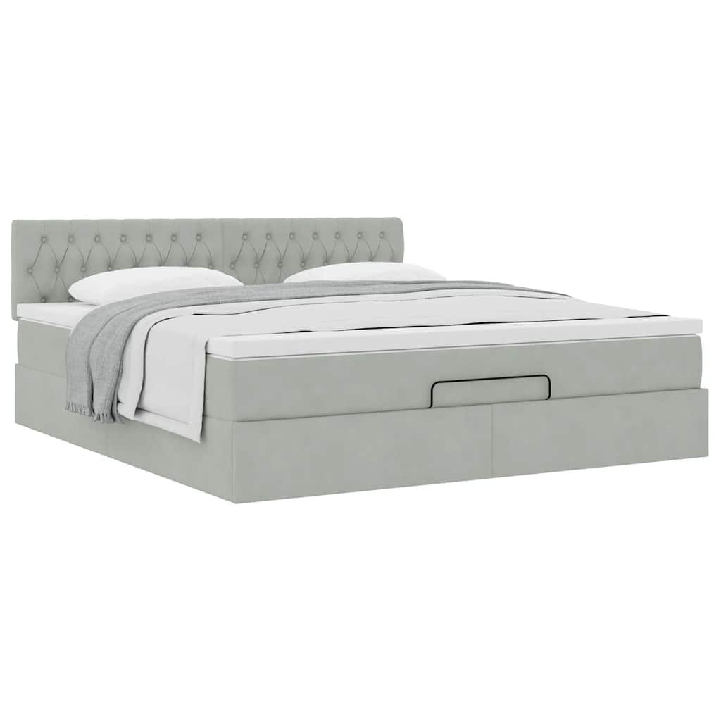 Cadre de lit ottoman avec matelas gris clair 160x200 cm velours