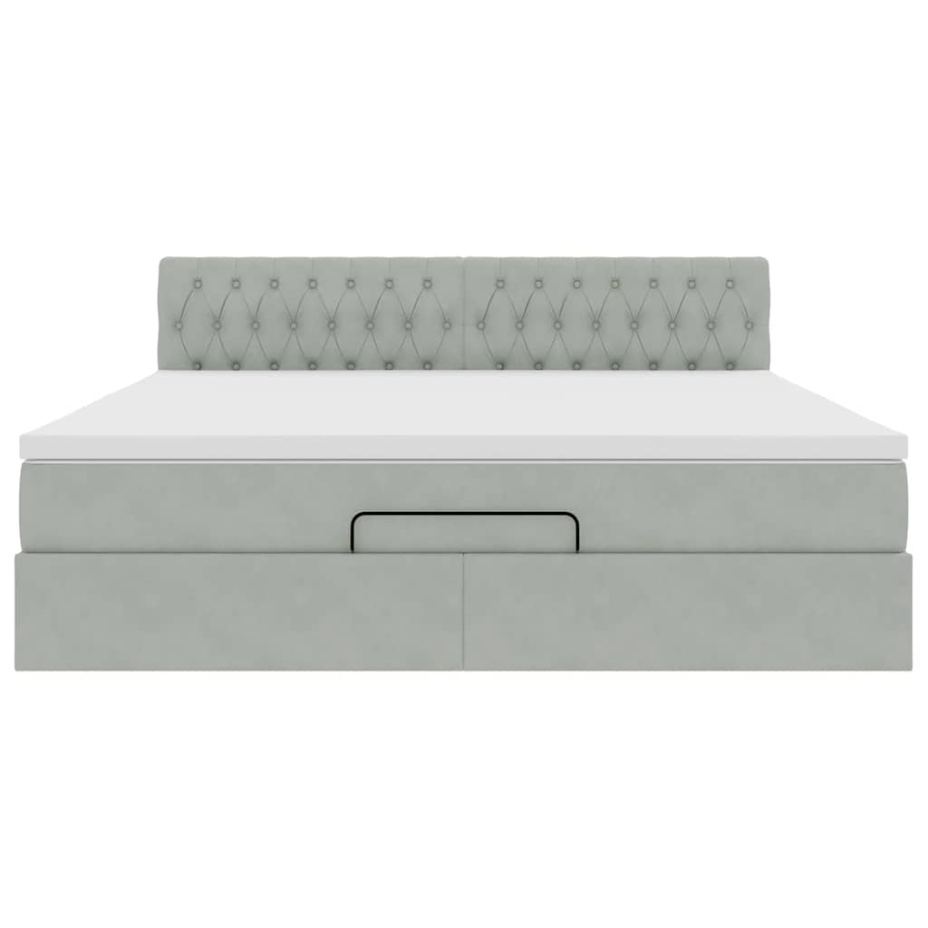 Cadre de lit ottoman avec matelas gris clair 160x200 cm velours