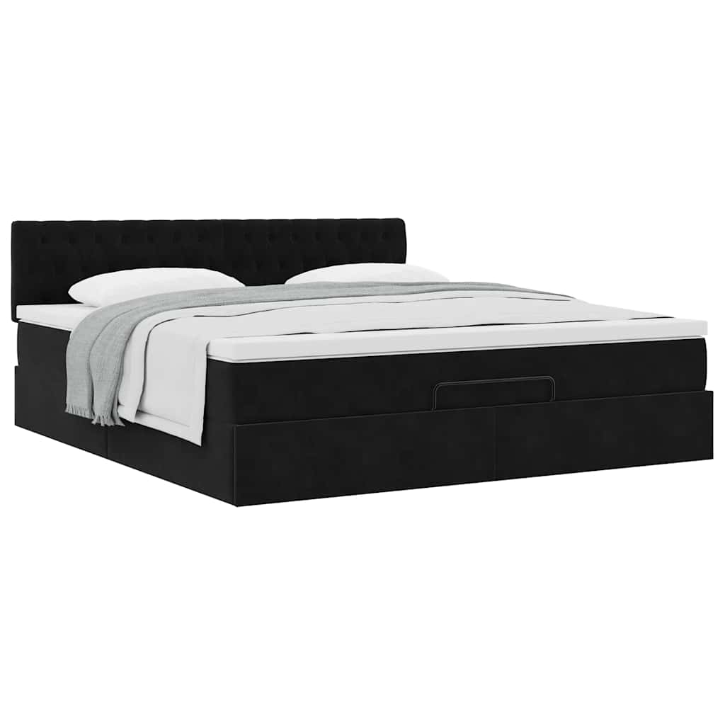 Cadre de lit ottoman avec matelas noir 160x200 cm velours