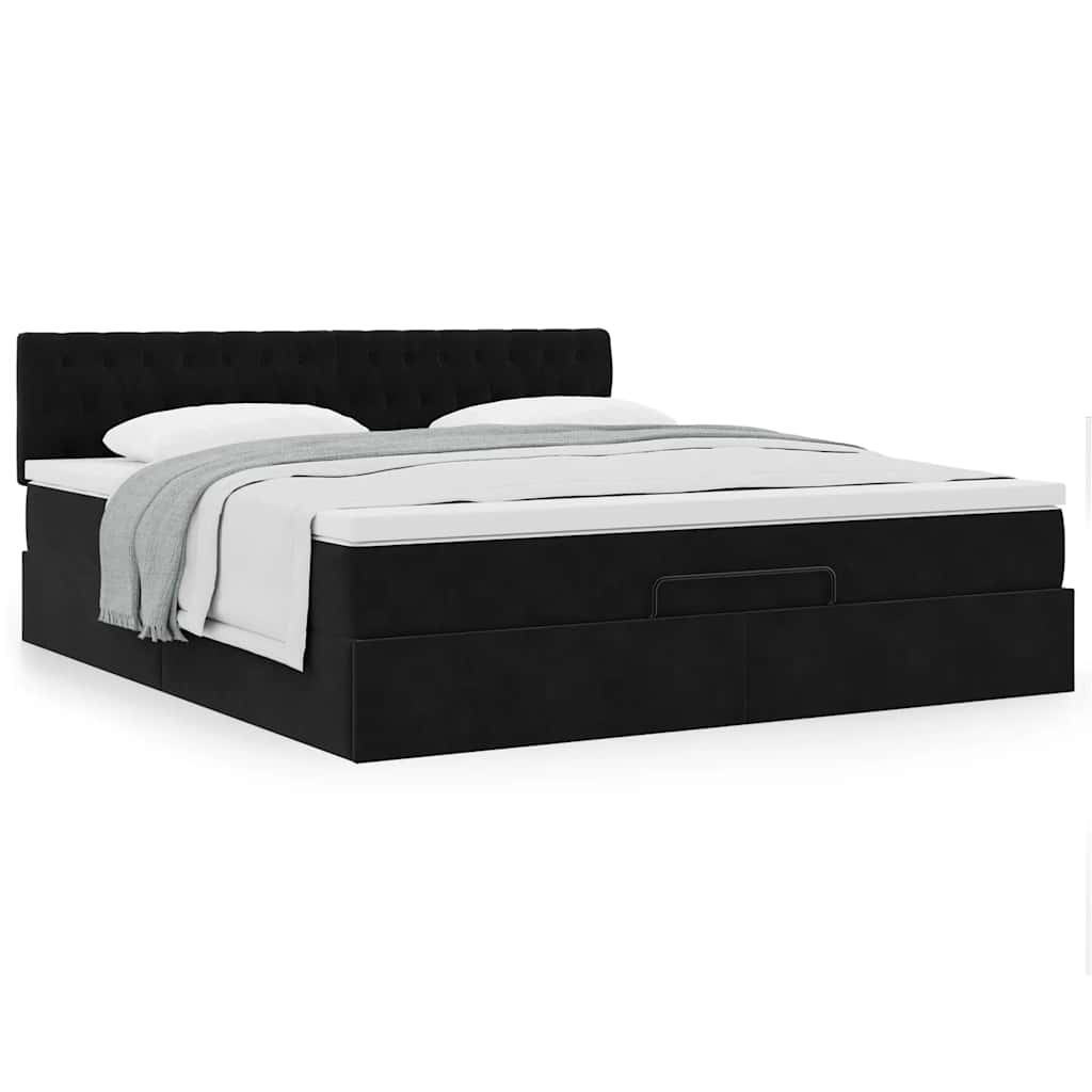 Cadre de lit ottoman avec matelas noir 160x200 cm velours