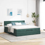 Cadre de lit ottoman avec matelas vert foncé 160x200 cm velours