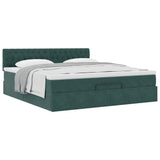 Cadre de lit ottoman avec matelas vert foncé 160x200 cm velours