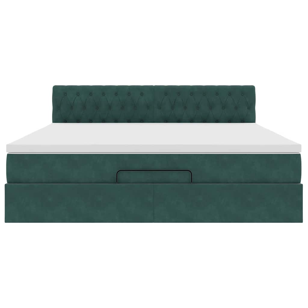 Cadre de lit ottoman avec matelas vert foncé 160x200 cm velours