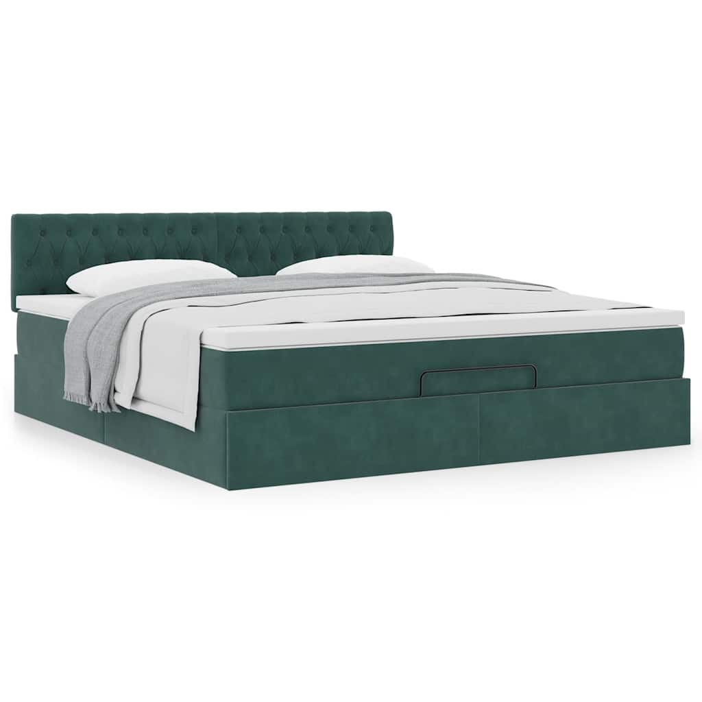 Cadre de lit ottoman avec matelas vert foncé 160x200 cm velours