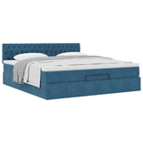 Cadre de lit ottoman avec matelas bleu foncé 160x200 cm velours