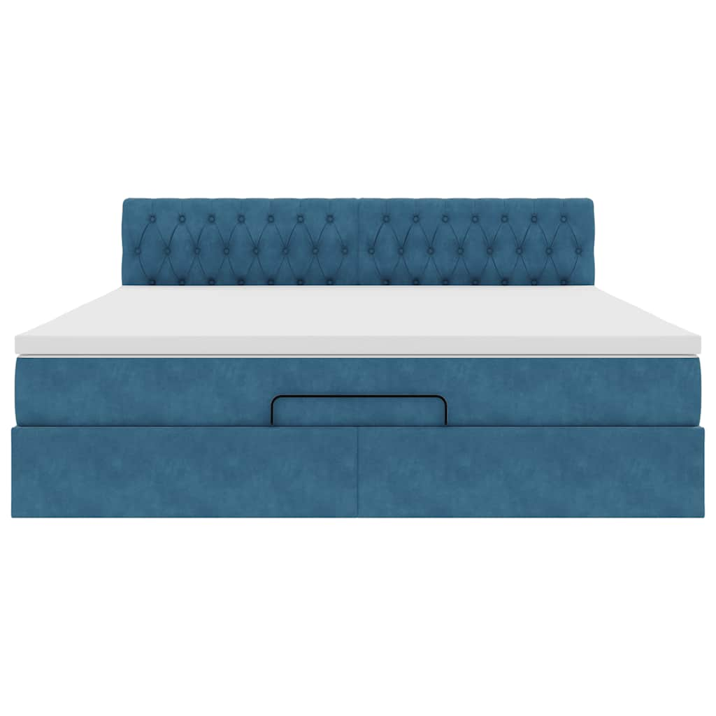 Cadre de lit ottoman avec matelas bleu foncé 160x200 cm velours