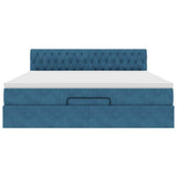 Cadre de lit ottoman avec matelas bleu foncé 160x200 cm velours