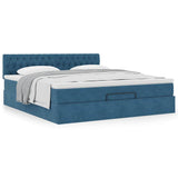 Cadre de lit ottoman avec matelas bleu foncé 160x200 cm velours