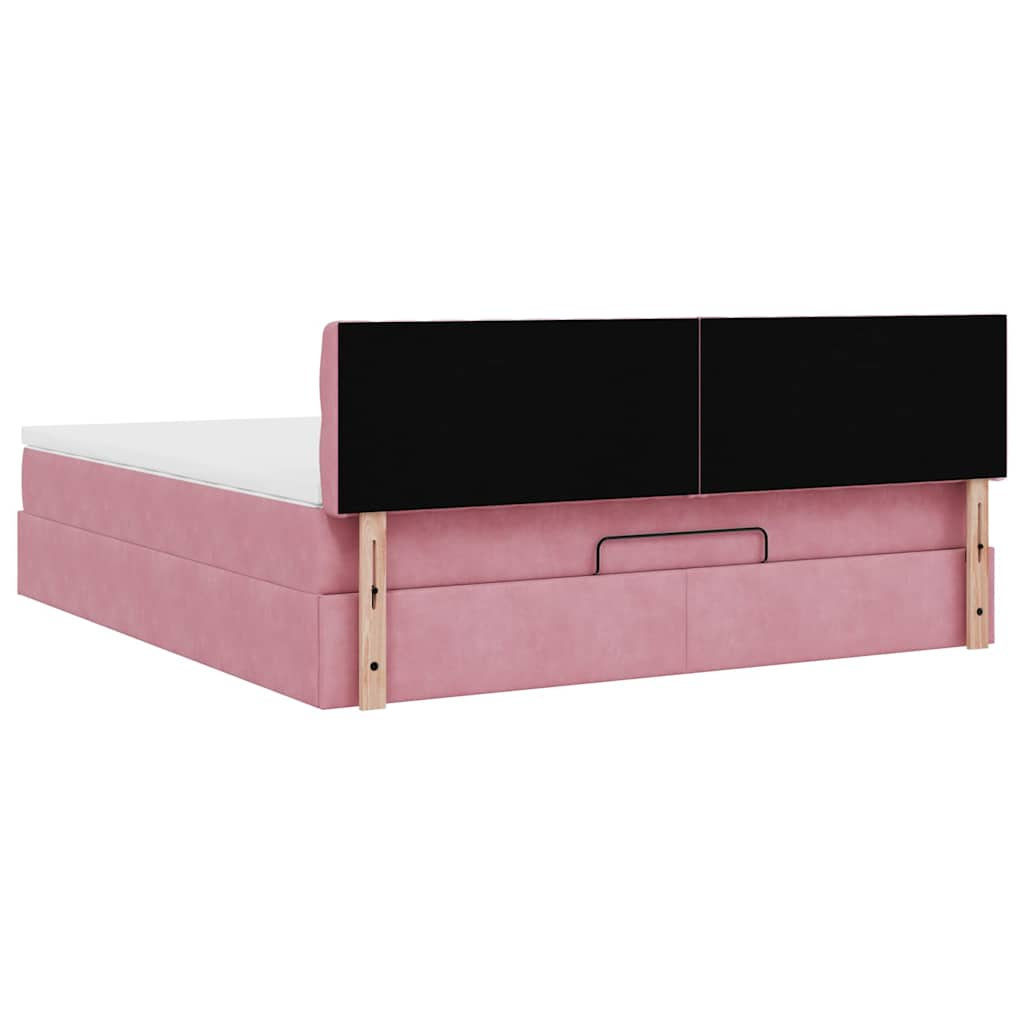 Cadre de lit ottoman avec matelas rose 160x200 cm velours