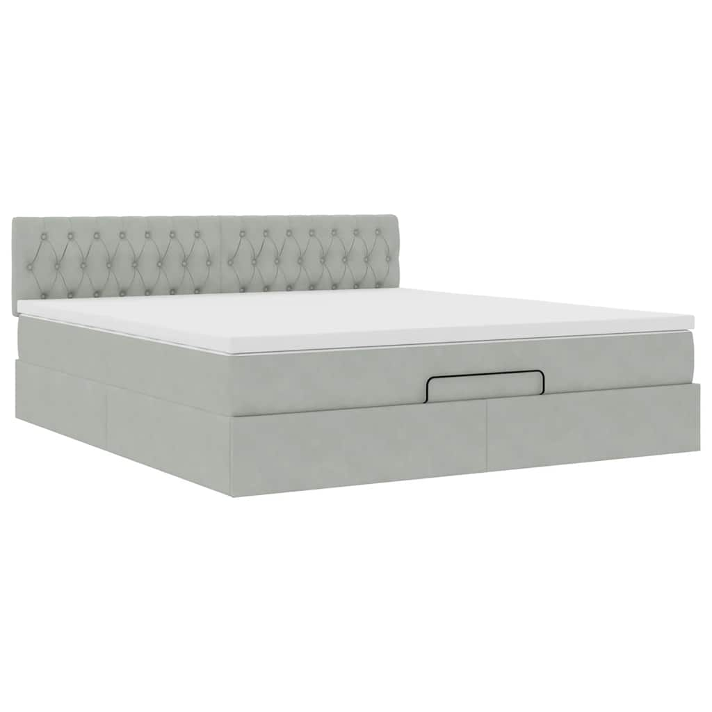 Cadre de lit ottoman avec matelas gris clair 180x200 cm velours