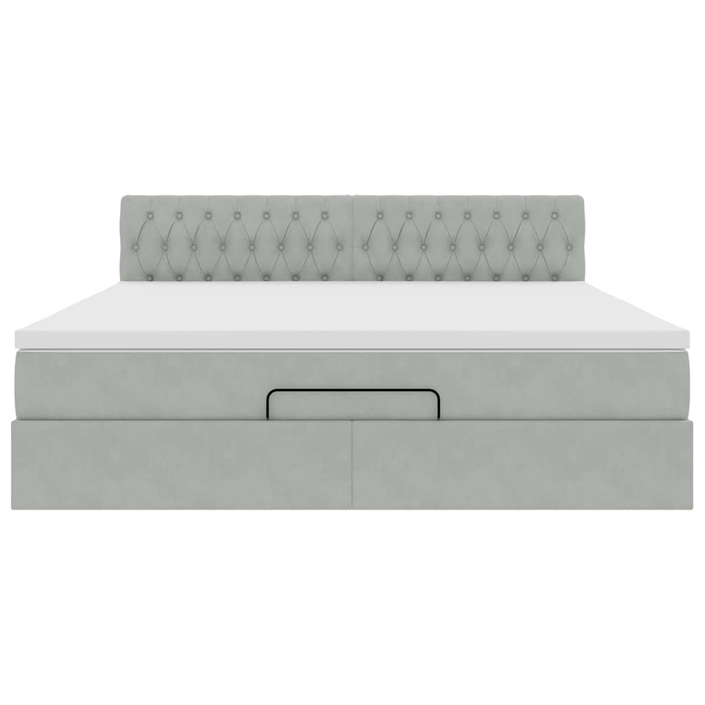 Cadre de lit ottoman avec matelas gris clair 180x200 cm velours