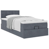 Cadre de lit ottoman avec matelas gris foncé 100x200 cm velours