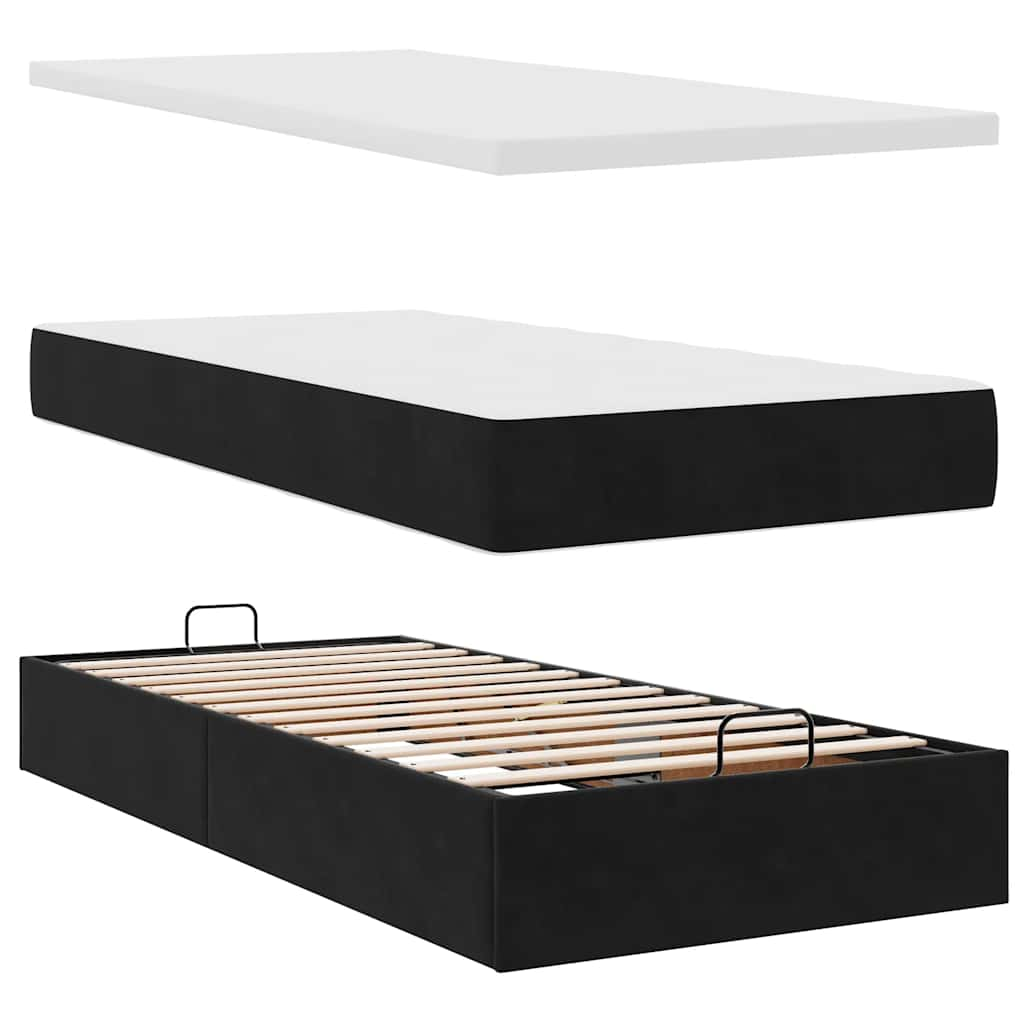 Cadre de lit ottoman avec matelas noir 100x200cm velours