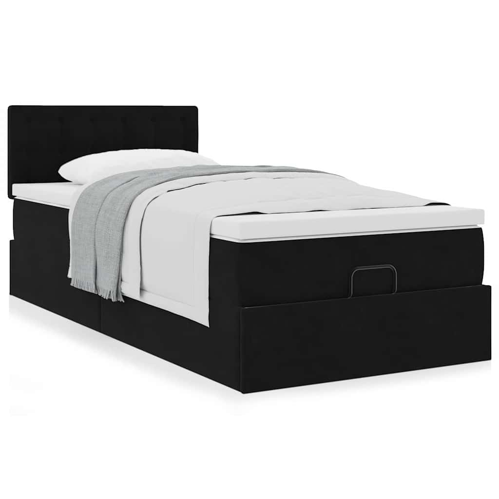 Cadre de lit ottoman avec matelas noir 100x200cm velours