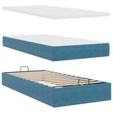 Cadre de lit ottoman avec matelas bleu foncé 100x200 cm velours