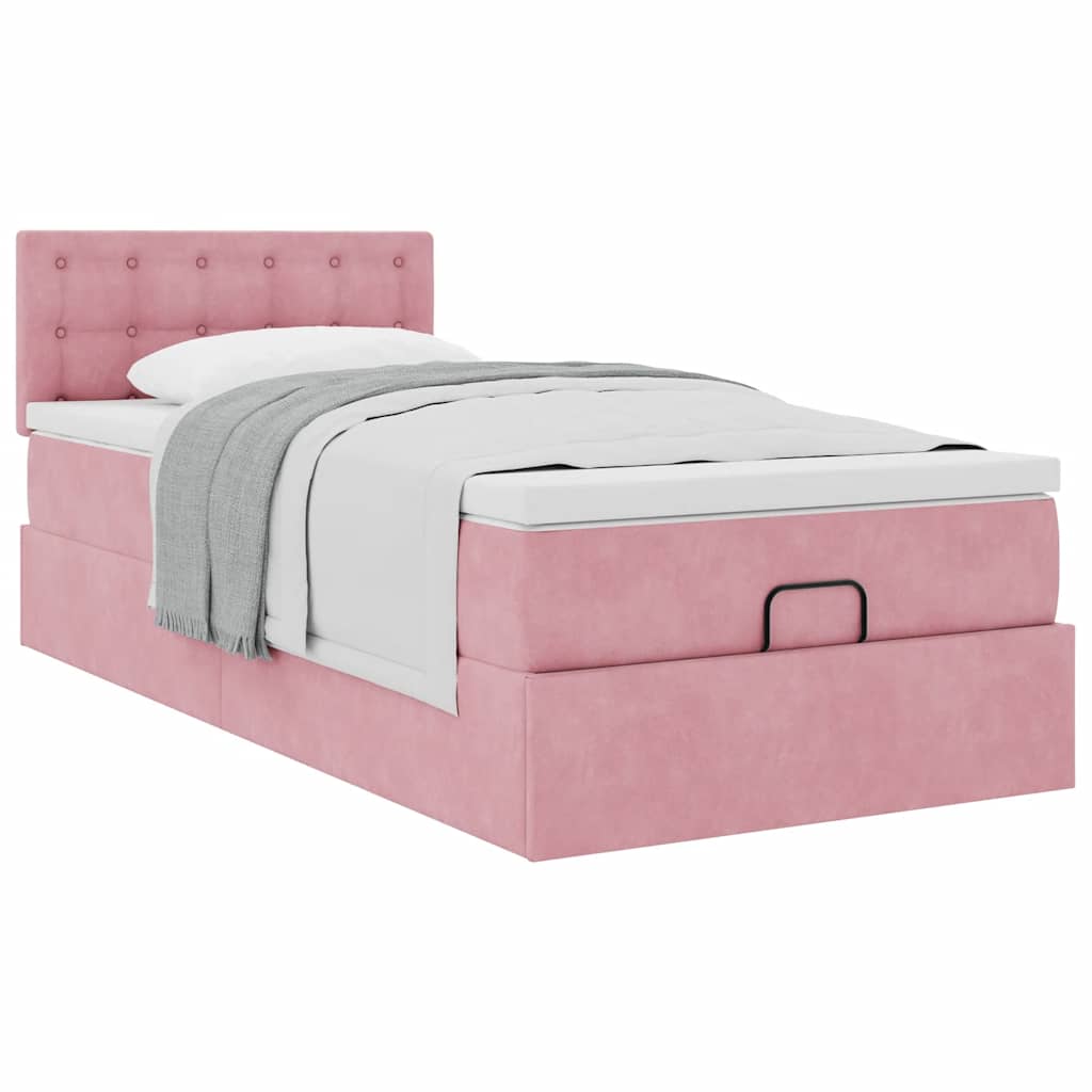 Cadre de lit ottoman avec matelas rose 100x200 cm velours