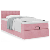 Cadre de lit ottoman avec matelas rose 100x200 cm velours