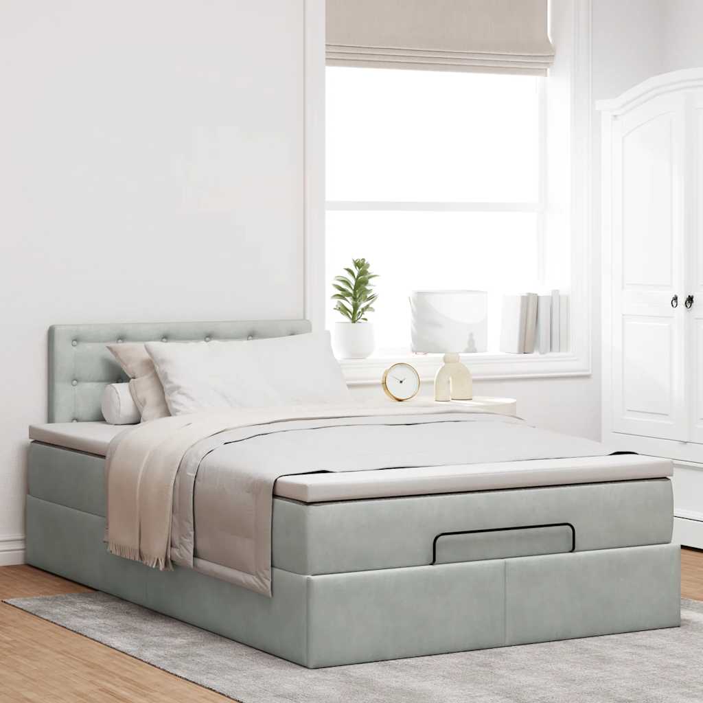 Cadre de lit ottoman avec matelas gris clair 120x190 cm velours