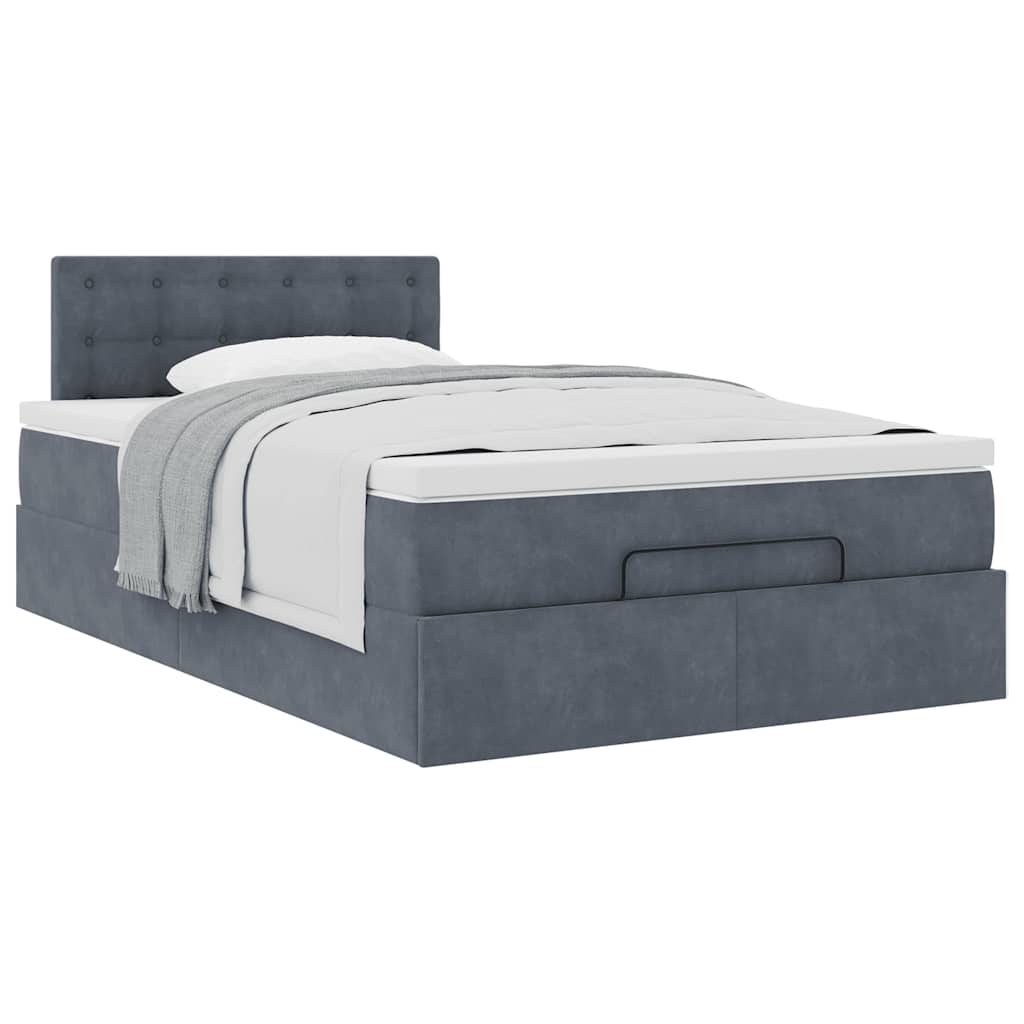 Cadre de lit ottoman avec matelas gris foncé 120x190 cm velours