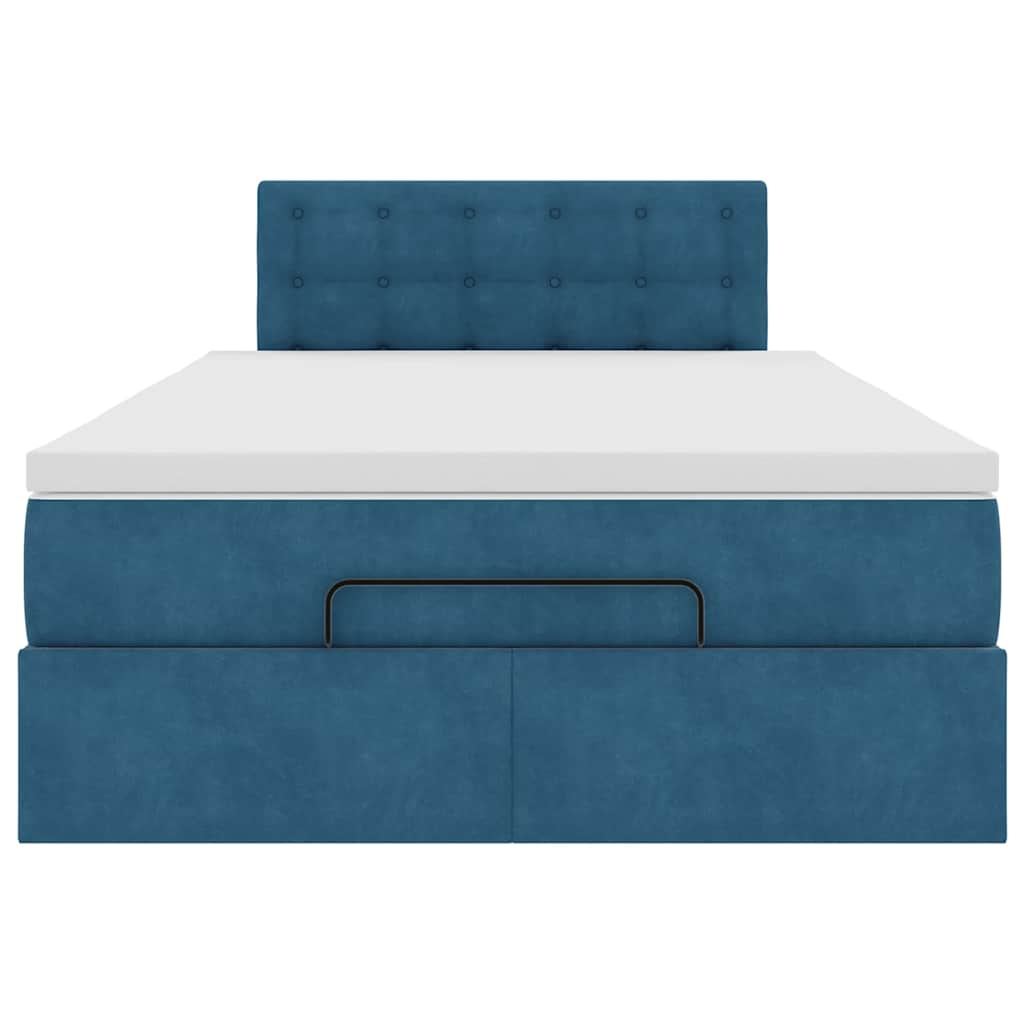 Cadre de lit ottoman avec matelas bleu foncé 120x190 cm velours