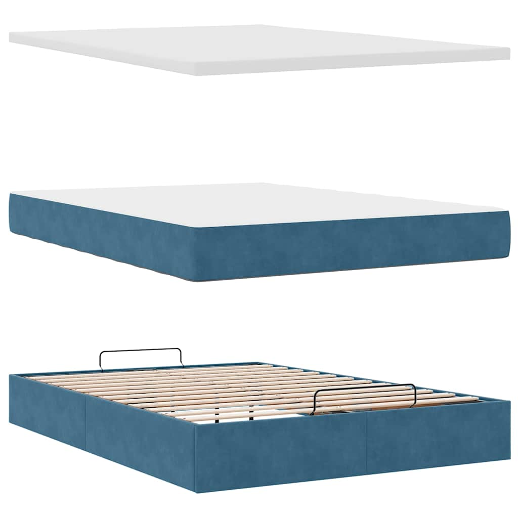 Cadre de lit ottoman avec matelas bleu foncé 120x190 cm velours