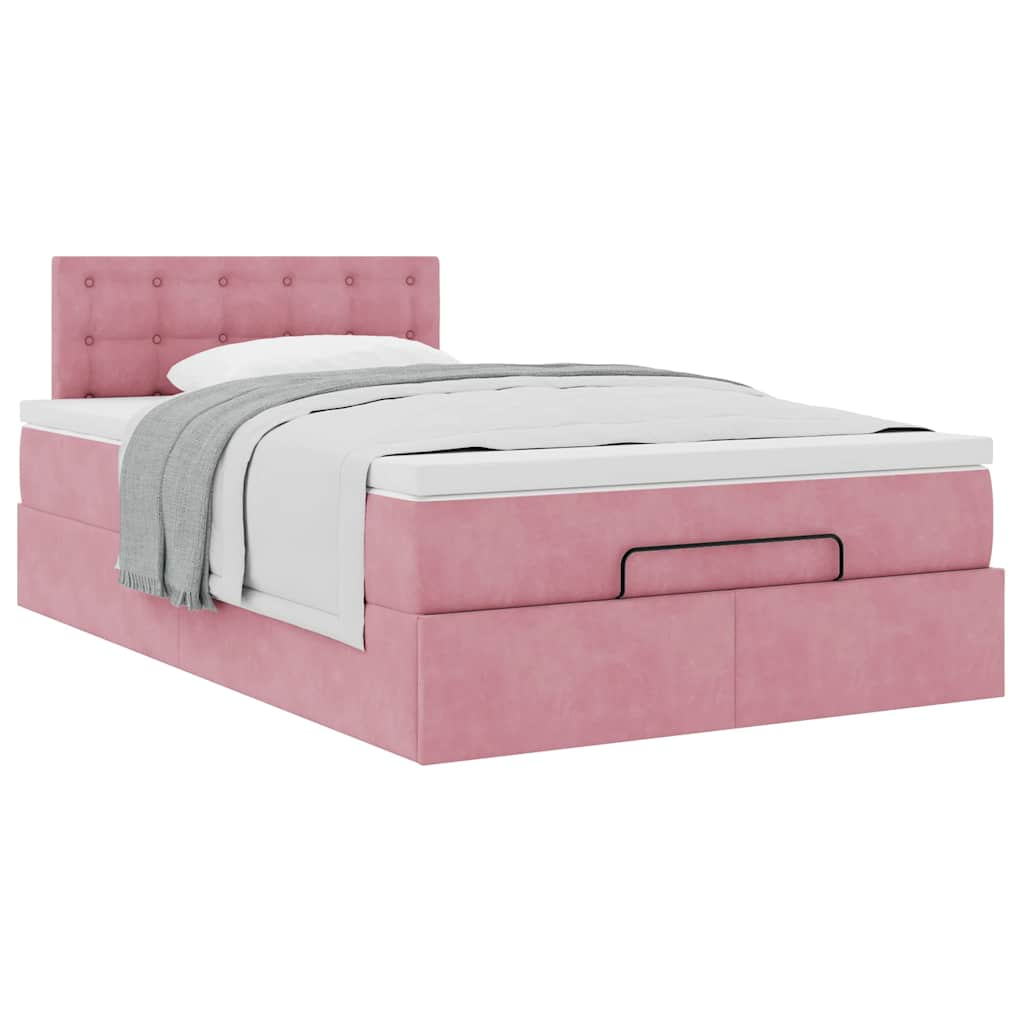 Cadre de lit ottoman avec matelas rose 120x190 cm velours