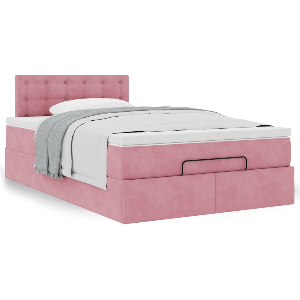 Cadre de lit ottoman avec matelas rose 120x190 cm velours