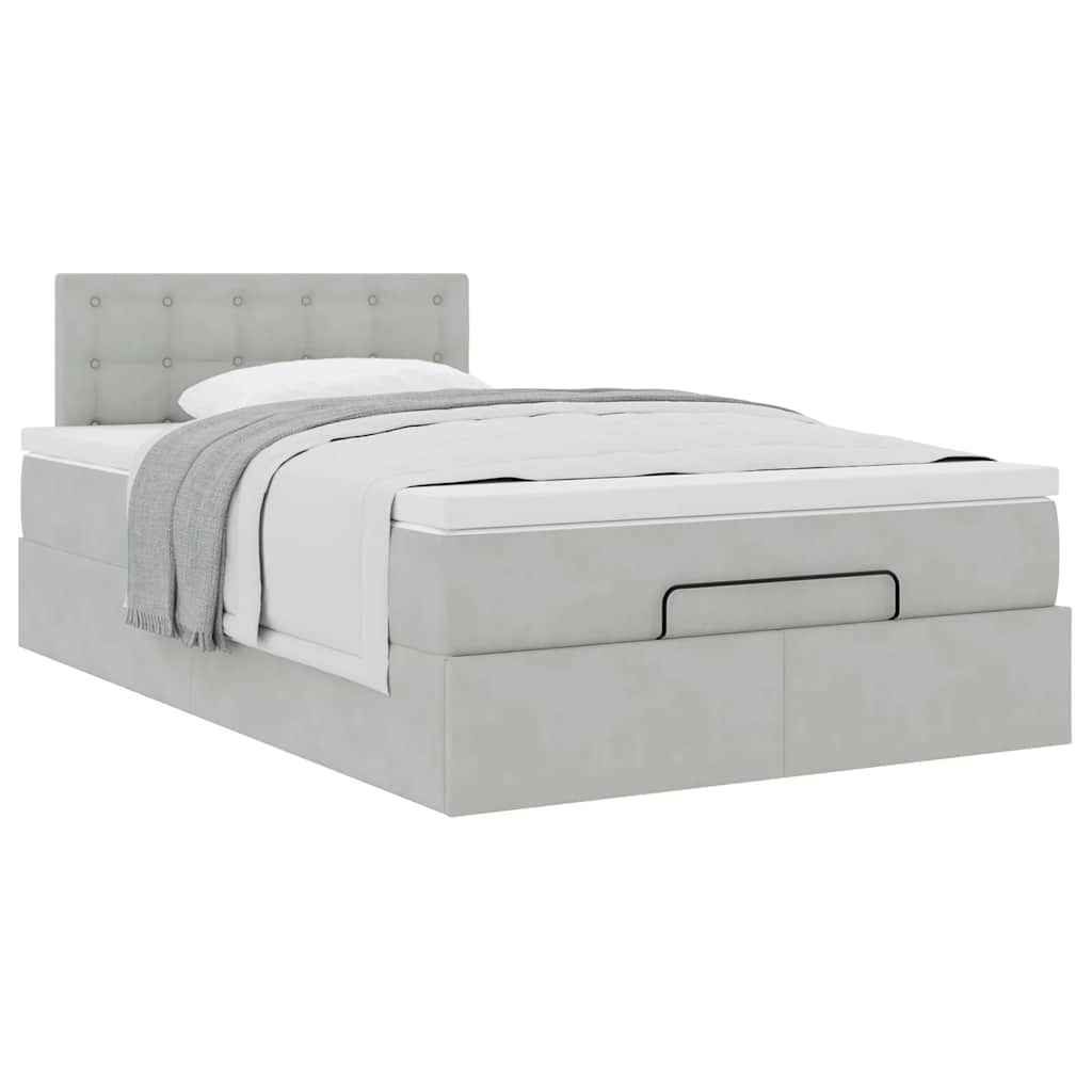 Cadre de lit ottoman et matelas gris clair 120x200 cm velours