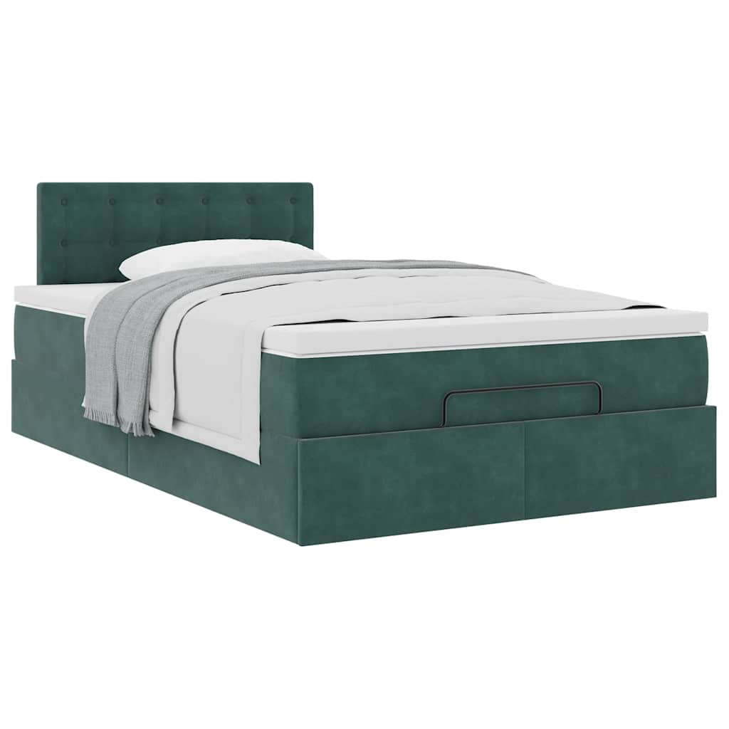 Cadre de lit ottoman avec matelas vert foncé 120x200 cm velours