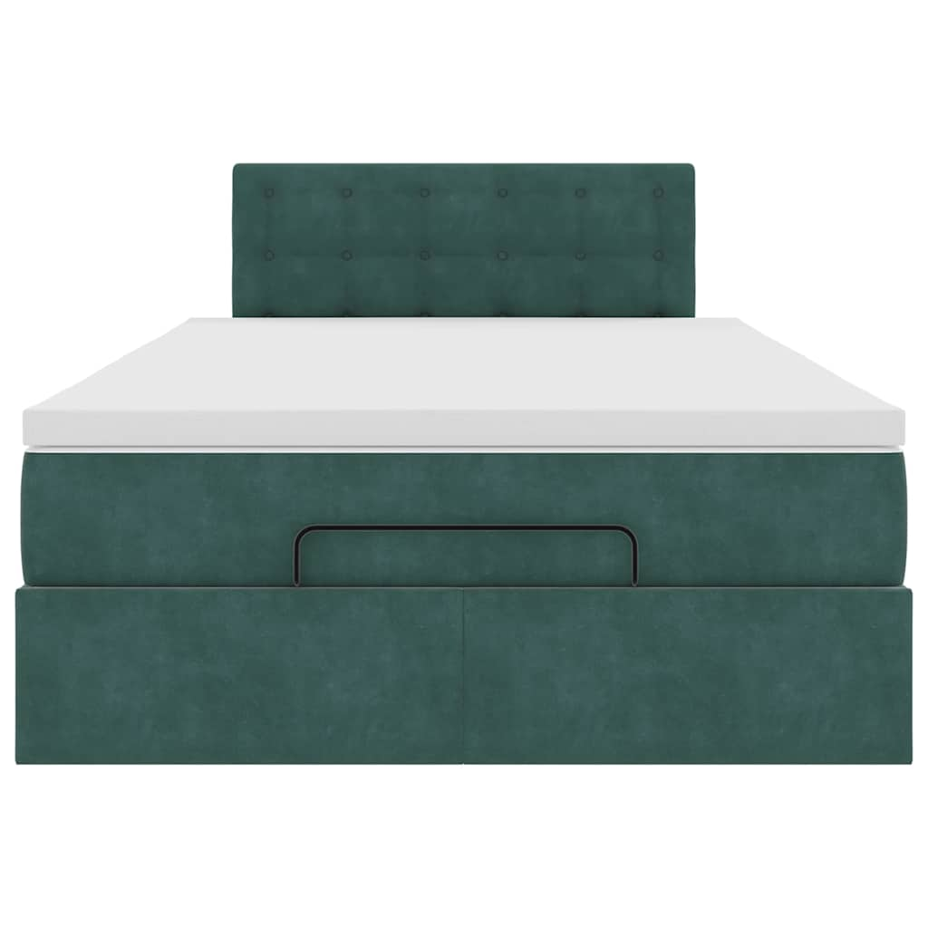 Cadre de lit ottoman avec matelas vert foncé 120x200 cm velours