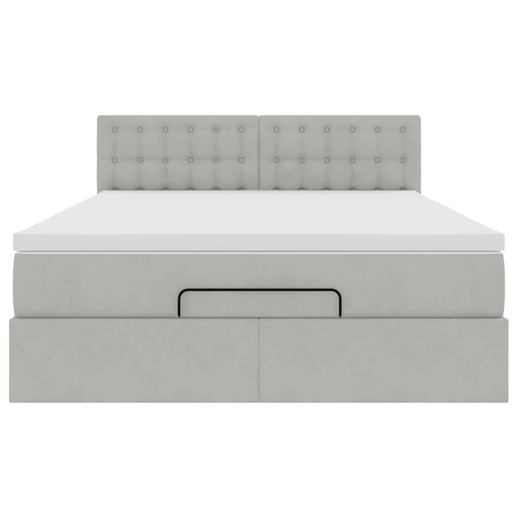 Cadre de lit ottoman et matelas gris clair 140x190 velours