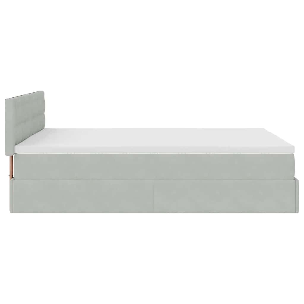 Cadre de lit ottoman et matelas gris clair 140x190 velours