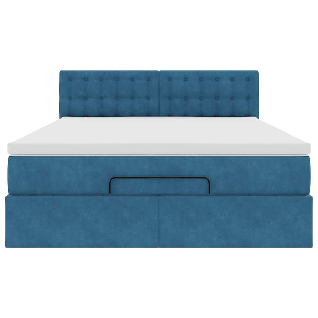 Cadre de lit ottoman avec matelas bleu foncé 140x190 cm velours