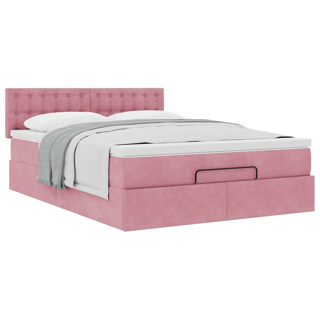 Cadre de lit ottoman avec matelas rose 140x190 cm velours