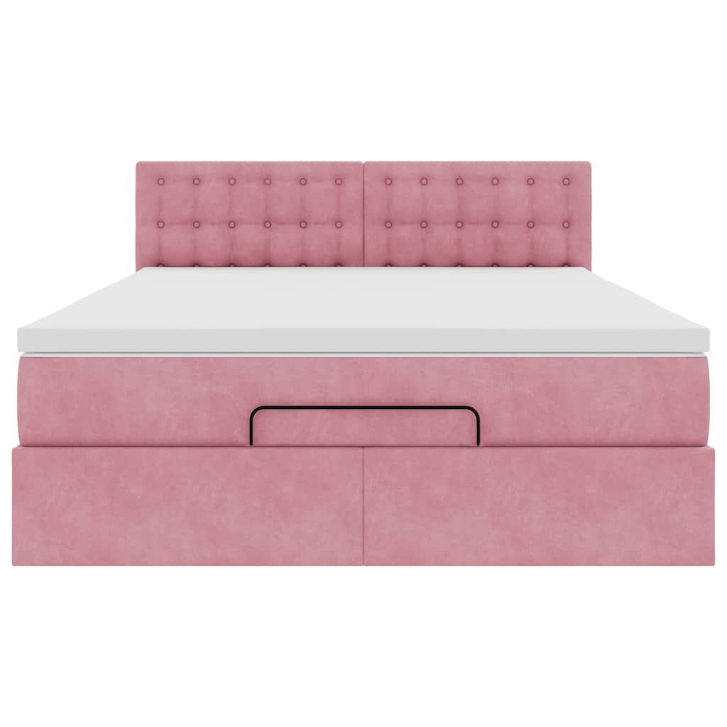 Cadre de lit ottoman avec matelas rose 140x190 cm velours