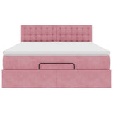 Cadre de lit ottoman avec matelas rose 140x190 cm velours