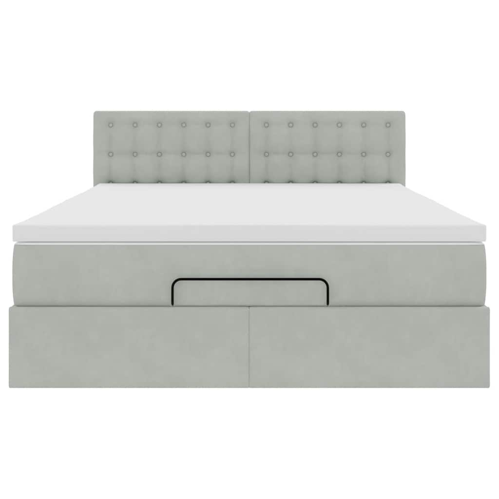 Cadre de lit ottoman avec matelas gris clair 140x200 cm velours