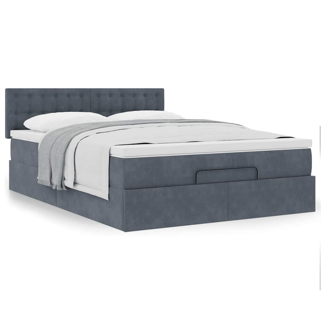 Cadre de lit ottoman avec matelas gris foncé 140x200 cm velours