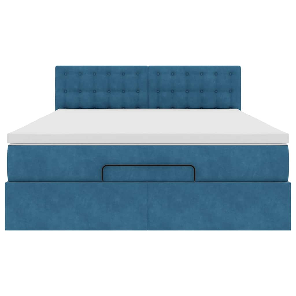 Cadre de lit ottoman avec matelas bleu foncé 140x200 cm velours